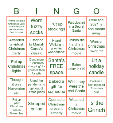 Christmas Quarantine Bingo Card