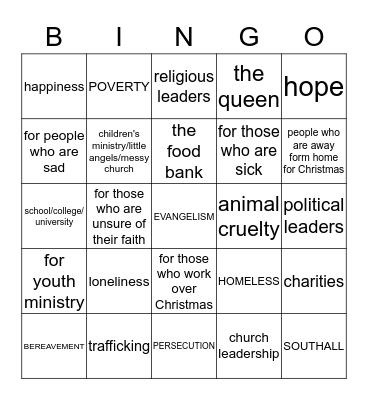 THE VIBE PRAYER BINGO CARD  Bingo Card