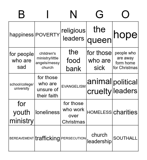 THE VIBE PRAYER BINGO CARD  Bingo Card