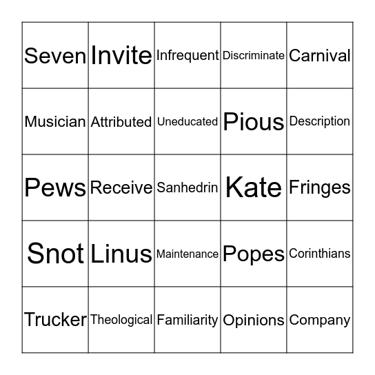 Sermon Bingo 12/14/14 Bingo Card