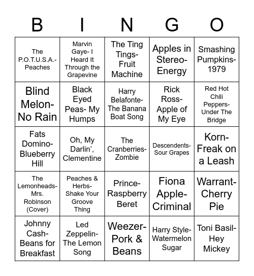 Total-Quiz Presents: Radio Bingo The Produce Section Bingo Card