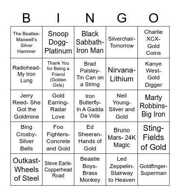 Total-Quiz Presents Radio Bingo: "Metal" Music Bingo Card