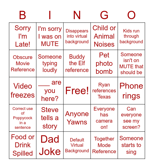 JHTG Virtual Holiday Bingo Card