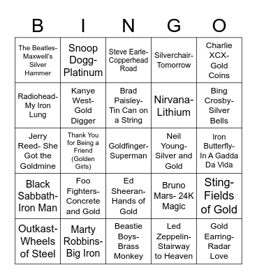 Total-Quiz Presents: Radio Bingo "Metal" Music Bingo Card