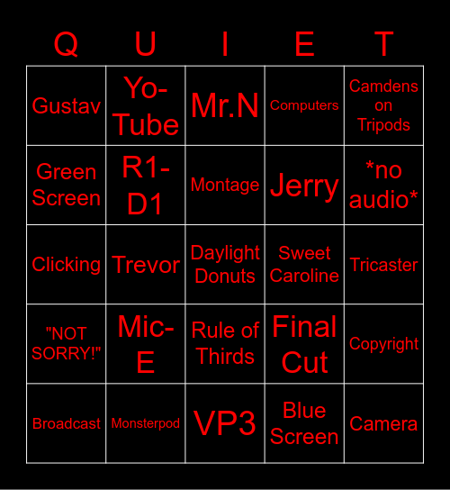 Video Production Bingo Card