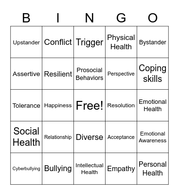 7th Grade Health PV Bingo Card