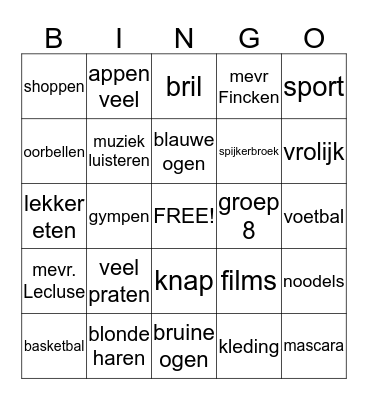 klas 2D Bingo Card