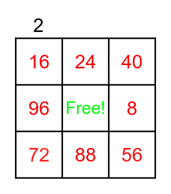 8 Times Table Bingo Card