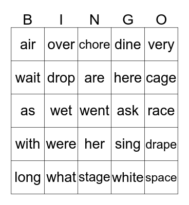 Word Bingo Card