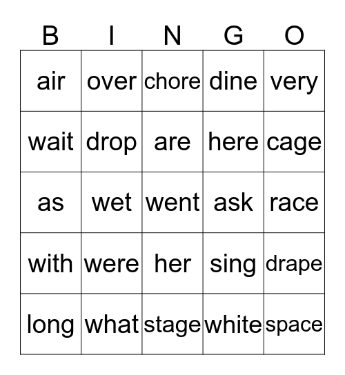 Word Bingo Card