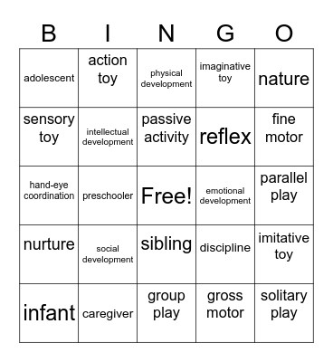 Child Development Vocab Bingo Card