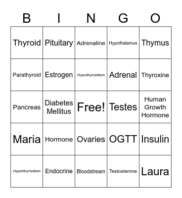 Endocrine System Bingo Card