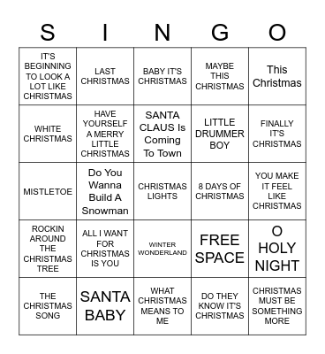 300 XMAS POP HITS #1 Bingo Card