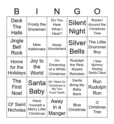 Classic Christmas Songs Bingo Card