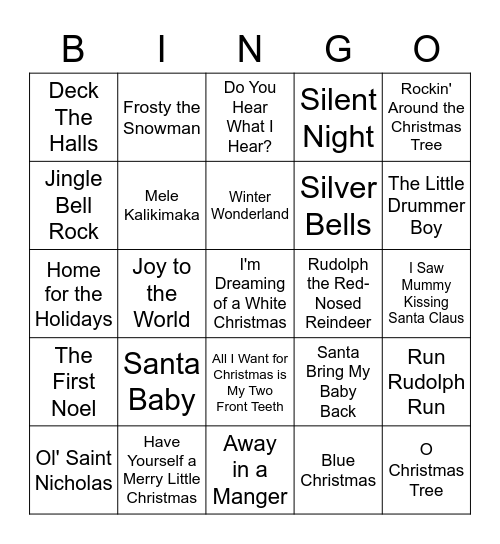 Classic Christmas Songs Bingo Card