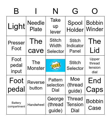 Sewing Machine Parts Bingo Card