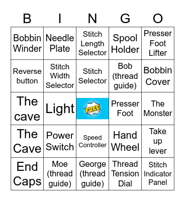 Sewing Machine Parts Bingo Card