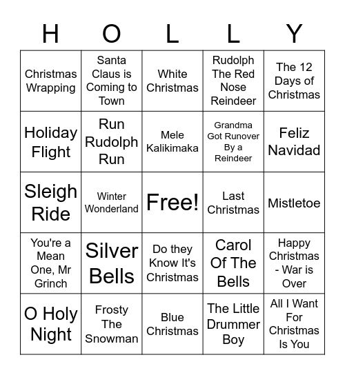 Holiday Singo Bingo Card