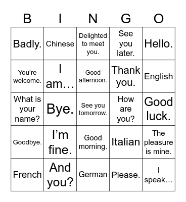 Saludos y Cortesía Bingo Card