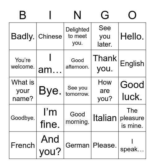 Saludos y Cortesía Bingo Card