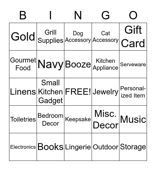 Jessica's Bridal Shower BINGO Card