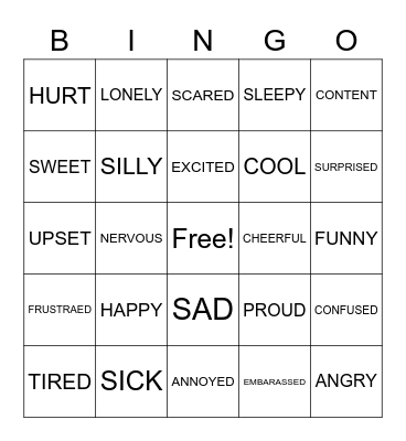 FEELINGS BINGO Card