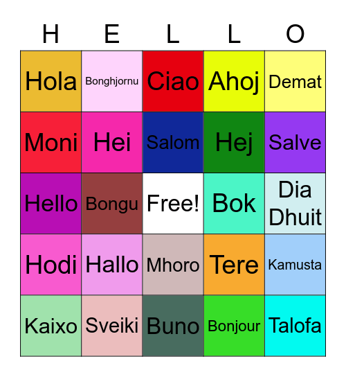Languages Bingo Card