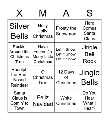 Gabe & Uri Christmas Song Bingo Card