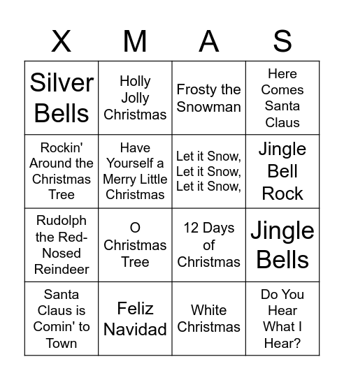 Gabe & Uri Christmas Song Bingo Card