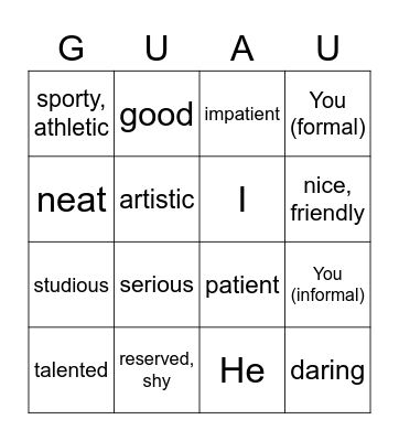 Realidades 1 - Cap. 1B parte 1 Bingo Card