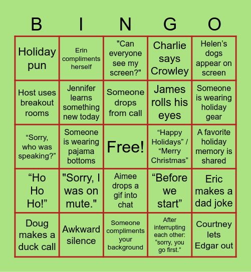 OCM Holiday BINGO Card