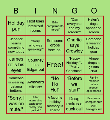 OCM Holiday BINGO Card