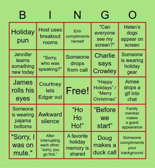 OCM Holiday BINGO Card