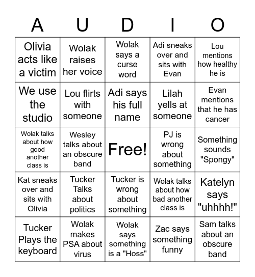 Audio 3 Bingo Card