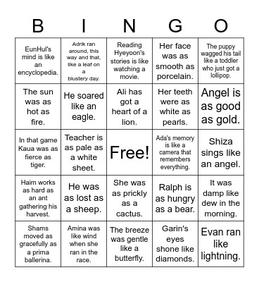 4A SIMILE BINGO Card