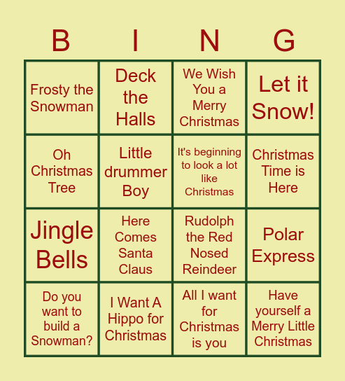 Christmas Music Bingo Card