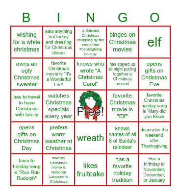 Christmas Bingo Card