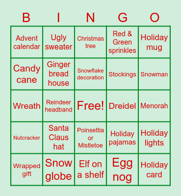 Holiday Bingo Card