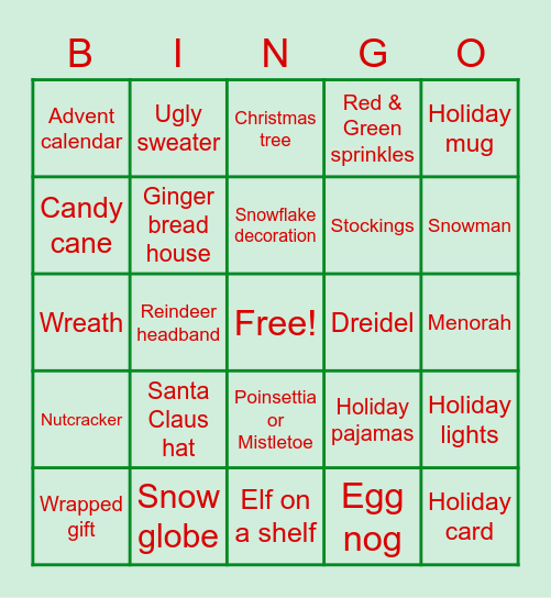 Holiday Bingo Card