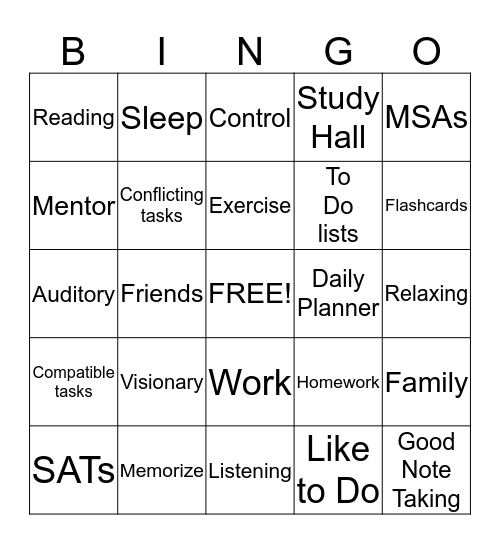 Time Management Bingo Card