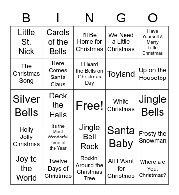 Christmas Song Bingo Card