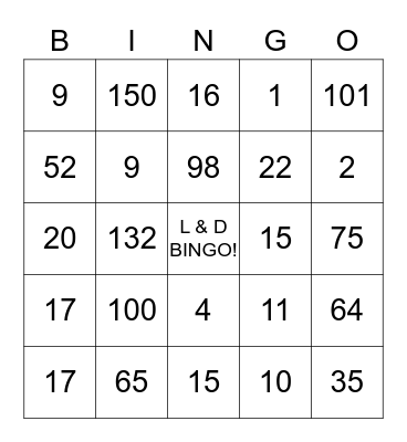 L & D  Bingo Card