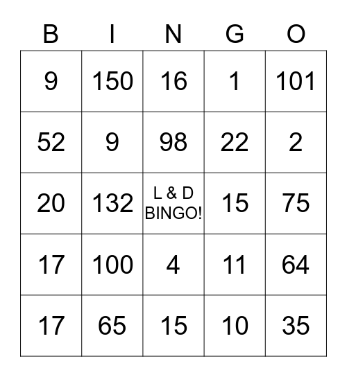 L & D  Bingo Card