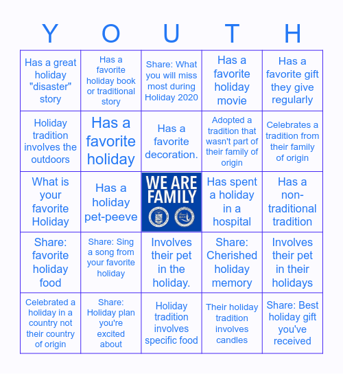 Youth Group Holiday Bingo Card