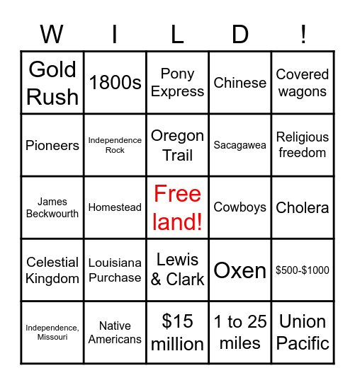 Wild West Bingo Card