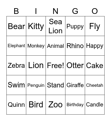 Quinn Turns Two! Bingo Card