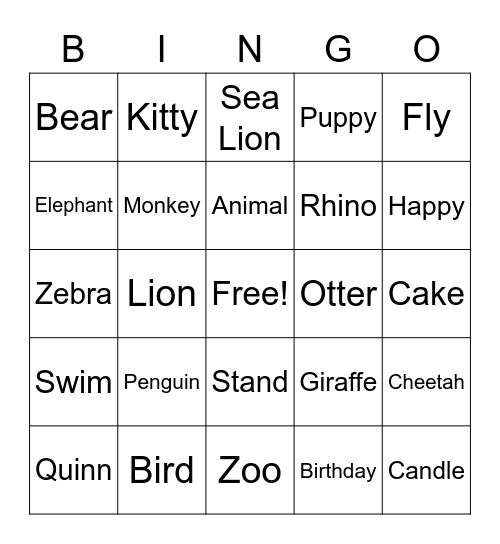 Quinn Turns Two! Bingo Card