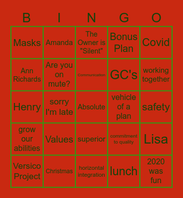 Absolute Holidays 2020 Bingo Card