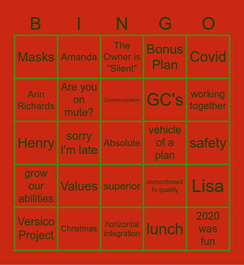 Absolute Holidays 2020 Bingo Card