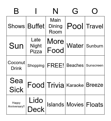 Mom & Dad's Virtual Anniversary Cruise Bingo Card